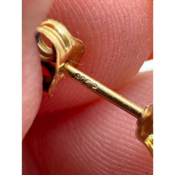 Sterling Silver Peridot Earrings Studs Gold Tone Small Delicate Oval - Picture 5 of 5